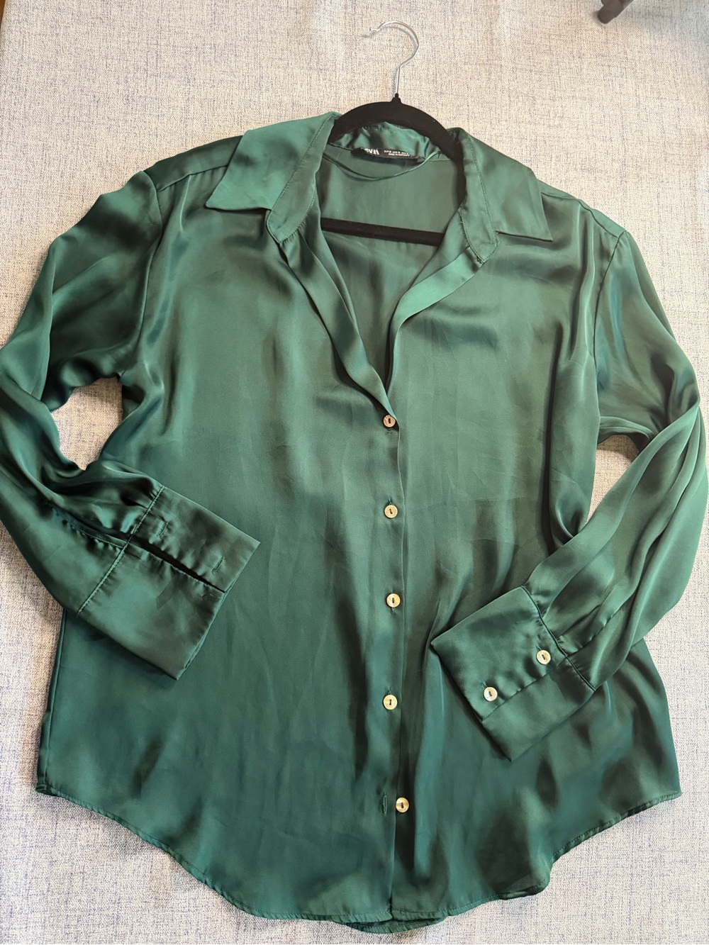 Zara Emerald Green Satin Button-Front Blouse